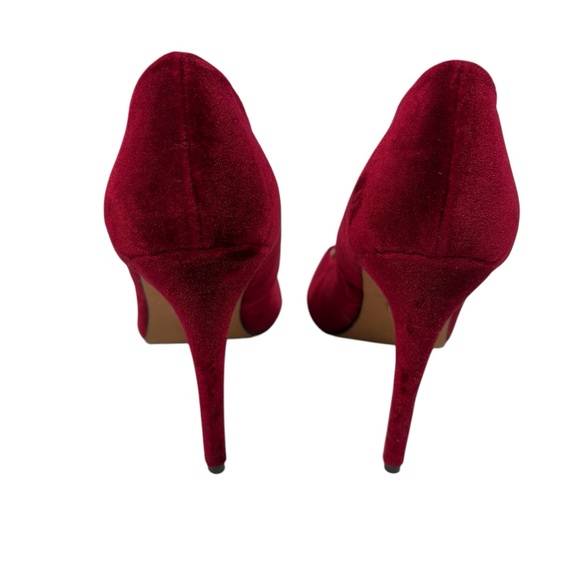Topshop Womens 6 Red Velor Velvet High Heels Stilettos Pumps Closed Point Toe - Picture 4 of 8